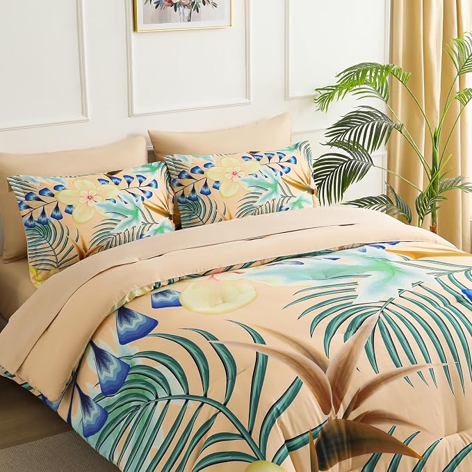 Yogeneg 7 Piece Bed in a Bag Queen Size Comforter Set Khaki Bedding Set - Image 2
