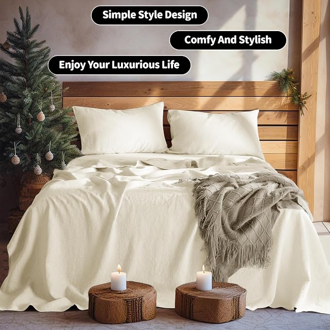 LBRO2M 100% Pure Linen Sheet Set Deep Pocket Up to 16" Bed Sheets Sets - Image 6
