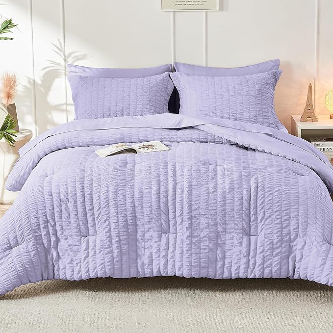 HYMOKEGE Light Purple King Size Comforter Set Seersucker 7 Pieces, All Season - Image 9