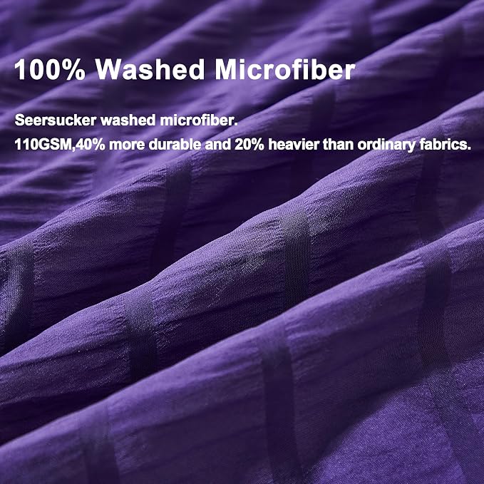 AveLom Dark Purple Duvet Cover Full, 3 Pieces, Seersucker Tripe Soft Washed - Image 3