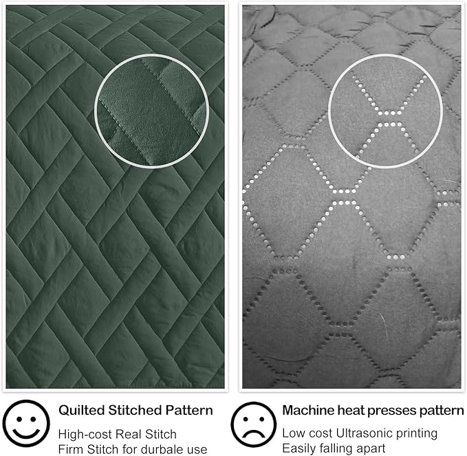 HORIMOTE HOME Quilt Set King Size Dark Green, Classic Geometric Diamond - Image 4