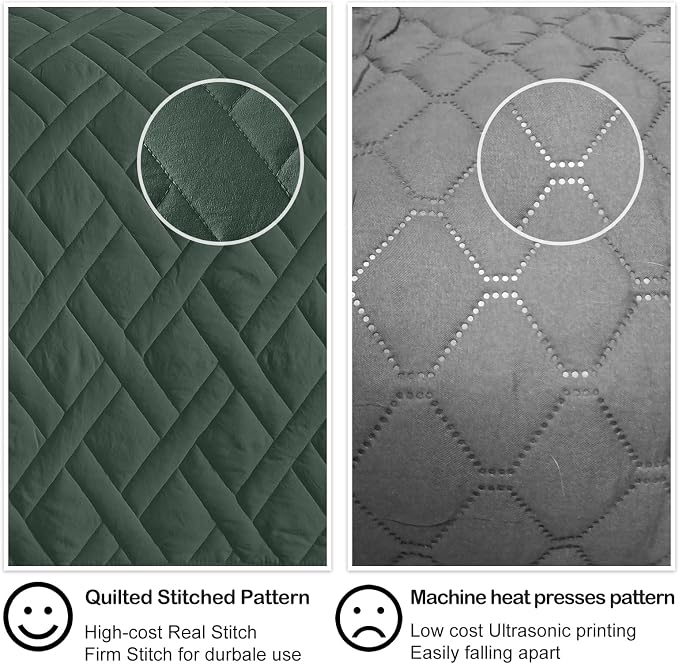 HORIMOTE HOME Quilt Set Queen Size Dark Green, Classic Geometric Diamond - Image 4