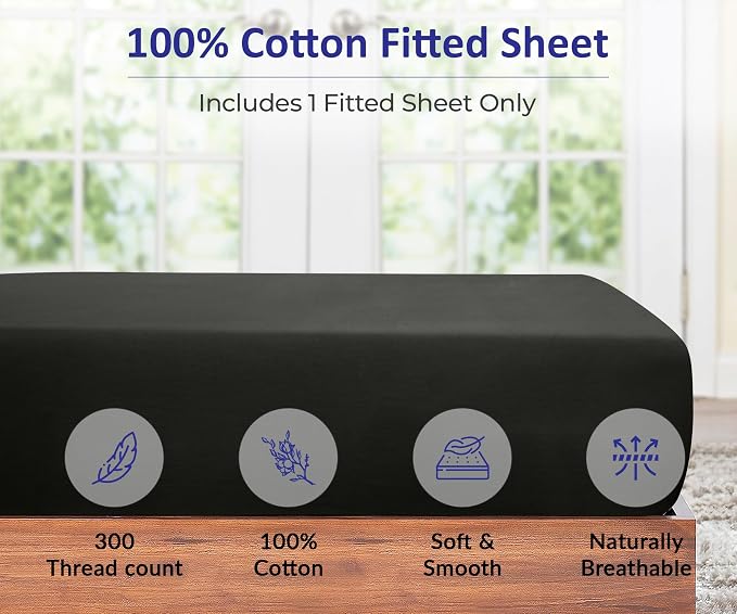 ROYALE LINENS 300 Thread Count 100% Long Staple Combed Cotton Fitted Sheet Queen - Image 3
