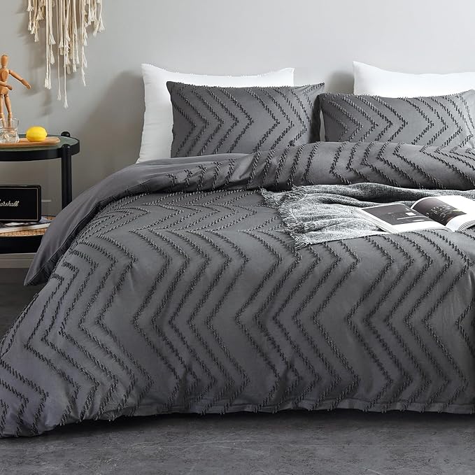 WARMDERN Boho Duvet Cover Set, Tufted Bedding Duvet Covers Soft Washed by WARMDERN