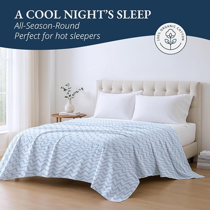 Lane Linen 100% Organic Cotton Queen Size Flat Sheet Only - Image 3