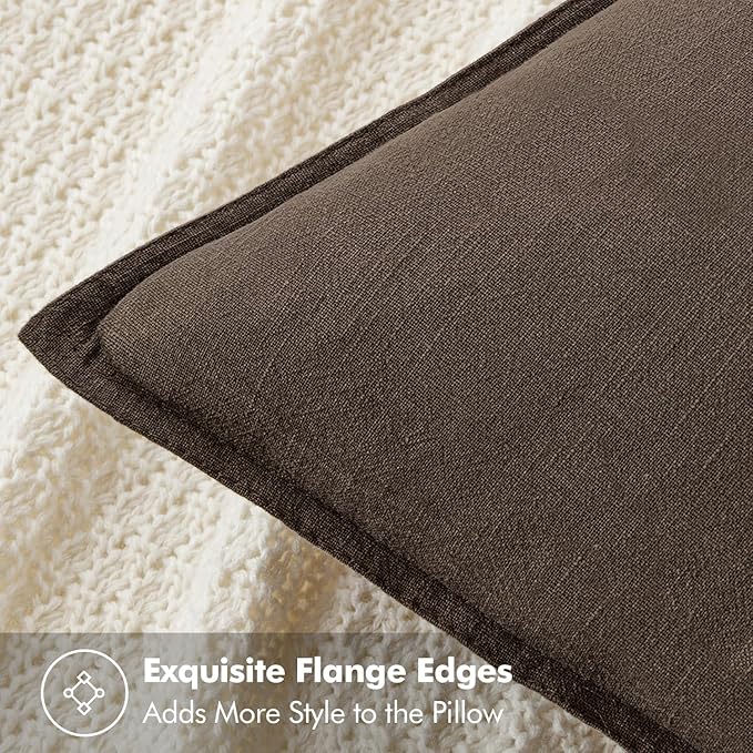 MIULEE Decorative Linen Euro Sham Pillow Covers 26x26 Dark Coffee Chocolate - Image 2