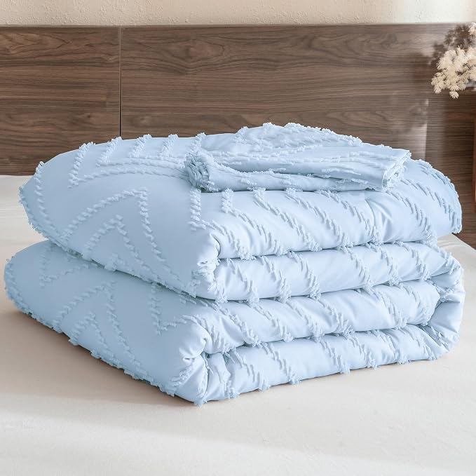 Andency Light Blue Comforter Set Queen Size, Boho Soft Warm Tufted Bedding - Image 8