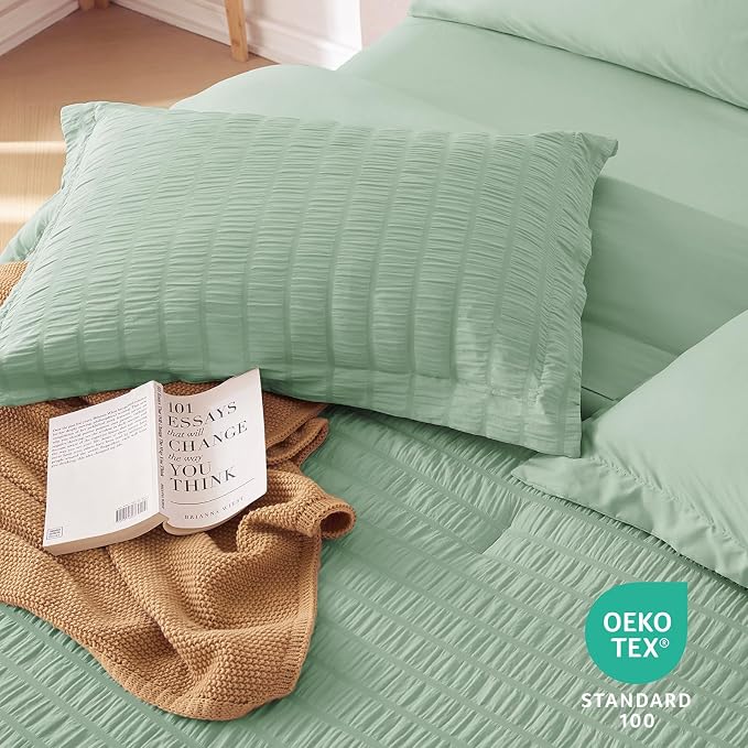 MUXHOMO 7 Pieces Full Comforter Set, Seersucker Bed in a Bag Full Size - Image 9