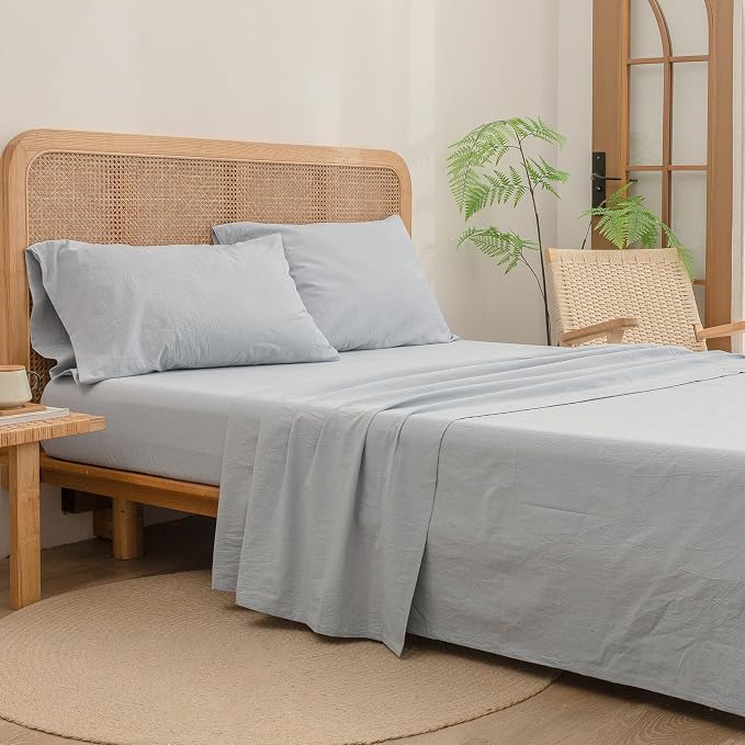 BESTOUCH Flat Sheet Only 100% Washed Cotton Linen Feel Wrinkle-Free, - Image 4
