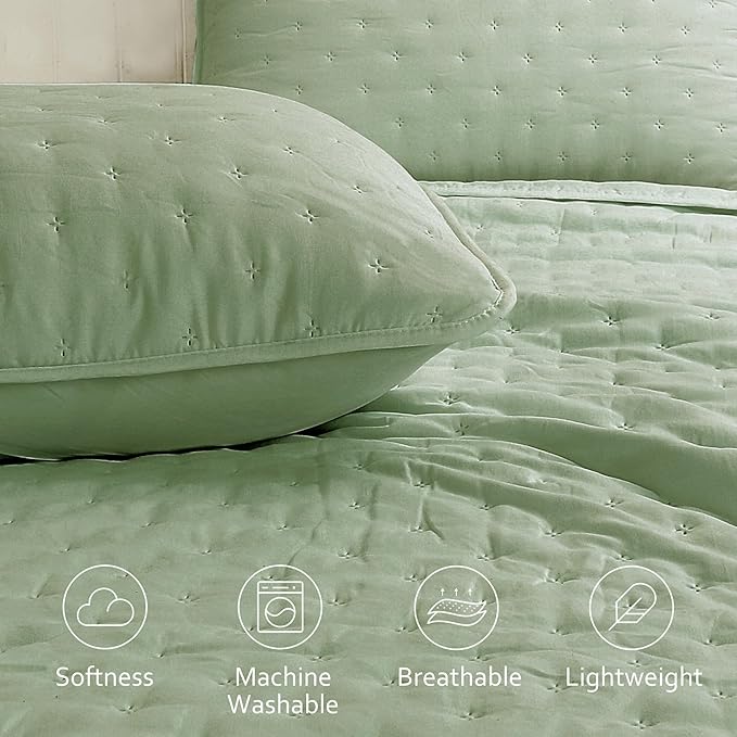 ROARINGWILD Sage Green Twin Size Quilt Bedding Set, Lightweight Soft Bedspread - Image 3