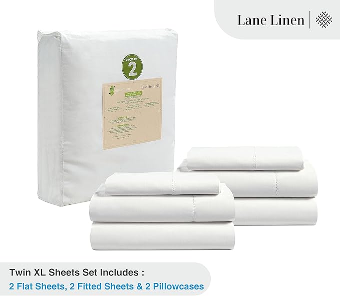 LANE LINEN 100% Organic Cotton White Twin XL Sheets Set, 3-Piece Pure Organic - Image 2