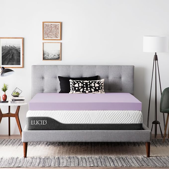 Lucid 4 Inch Lavender Memory Foam Mattress Topper, California King Size – by Lucid