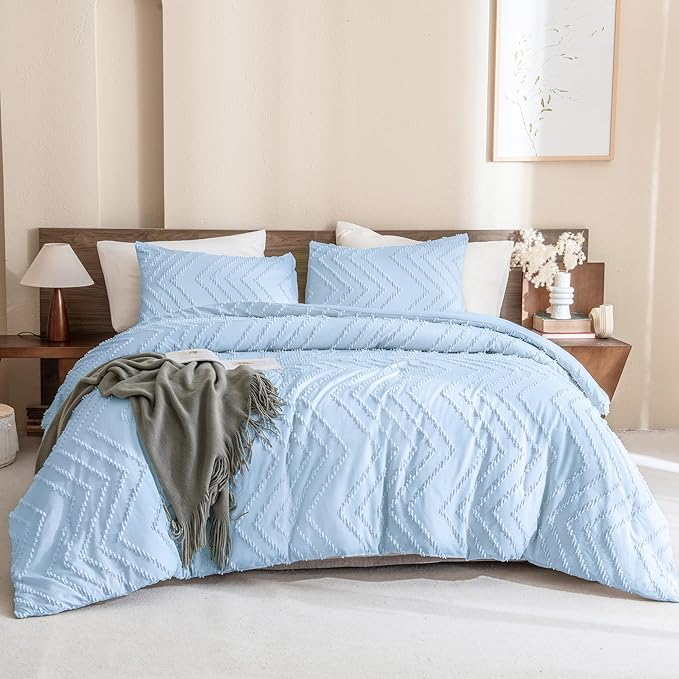 Andency Light Blue Comforter Set Queen Size, Boho Soft Warm Tufted Bedding - Image 3
