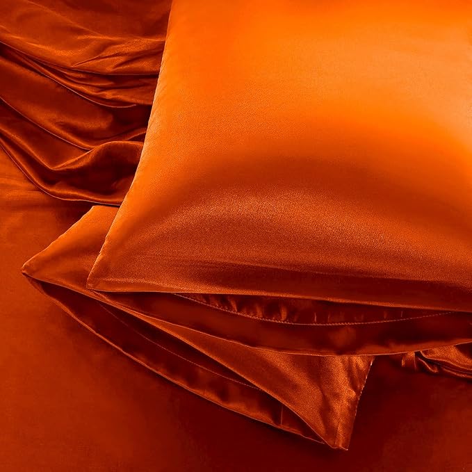 Aormenzy Satin Pillow Cases for Women King Size Set of 2, Burnt Orange Satin by Aormenzy