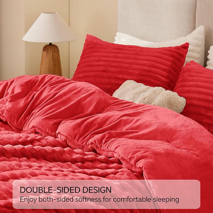 BEDELITE Fleece Queen Comforter Set -Super Soft & Warm Fluffy Red Bedding - Image 5