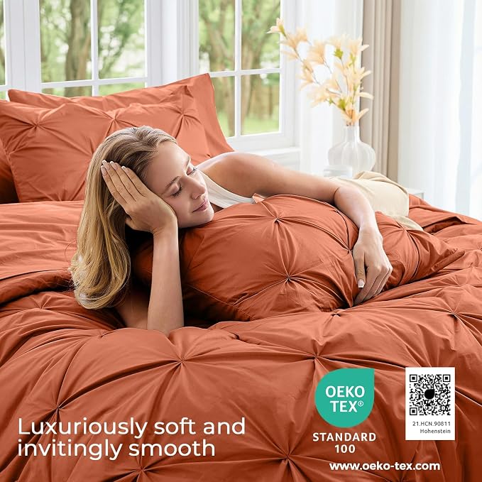 Sasttie King Size Comforter Set, 7-Piece Bed in a Bag, Pintuck Bedding Set - Image 3