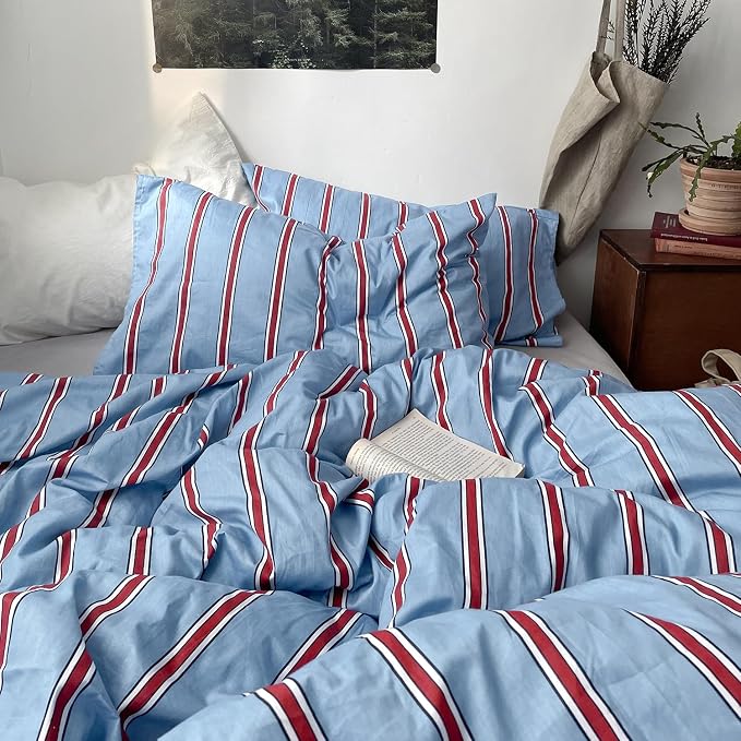 mixinni Vintage Striped Blue Duvet Cover Twin - Image 8