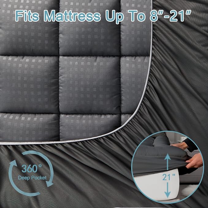 HYLEORY Twin XL Mattress Pad Quilted Fitted Mattress Protector Cooling Pillow - Image 5