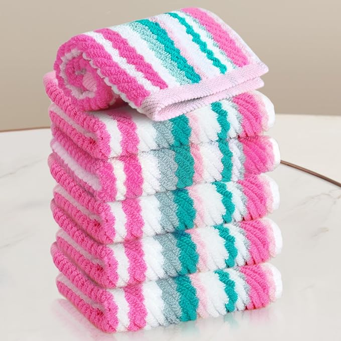 VOOVA & MOVAS Pink Soft Washcloths Set, Wash Cloth 13" x13, Striped Absorbent by VOOVAMOVAS