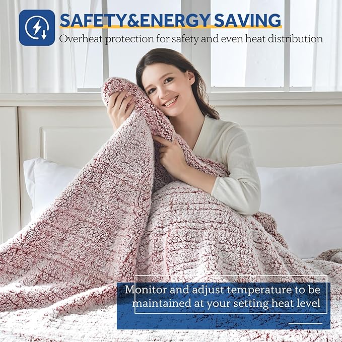 Sealy Electric Blanket Queen Size, Dual Control Soft Sherpa Heated Blanket - Image 3