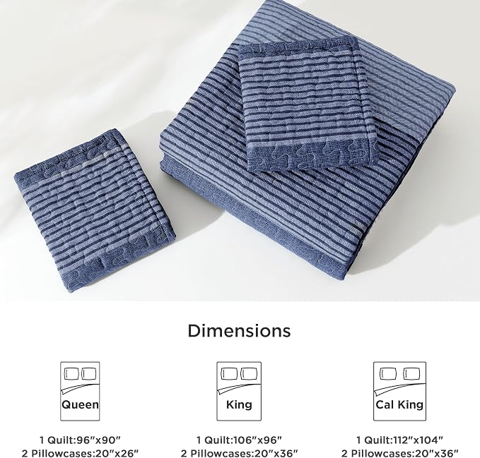 Litanika Quilt Queen Size Sapphire Blue, Stripe Patchwork Summer Bedspread - Image 7