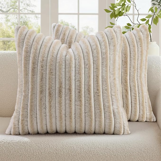 decorUhome Summer Cozy Faux Fur Throw Pillow Covers 16x16 Set of 2 Decorative by decorUhome