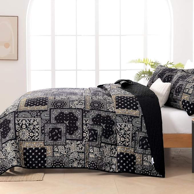 Cottolester Boho Patchwork Quilt Set King Size, Paisley Floral Bedding Set Soft - Image 6