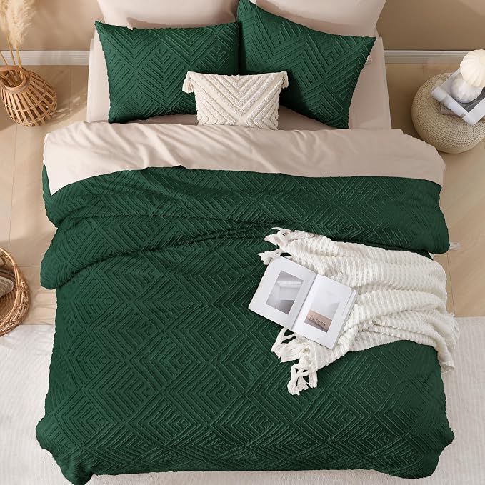 Andency Dark Emerald Green Comforter Full Size, 3 Pieces Boho Lightweight - Image 7