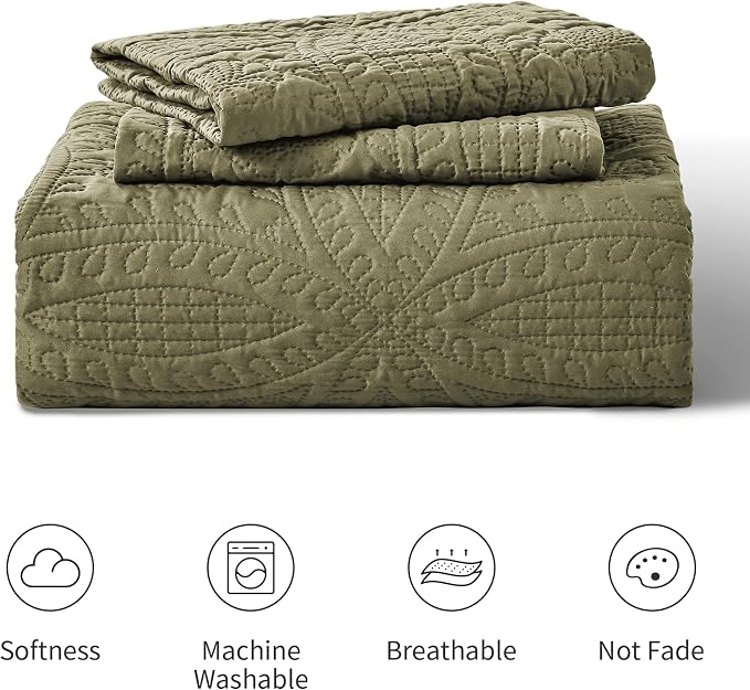 Love's cabin Quilts for Full Bed Green Bedspreads Bedding Set - Image 8