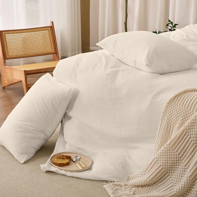 Ivory White Twin Duvet Cover, 100% Sandwashed Cotton Soft Twin Size Duvet Cover - Image 9