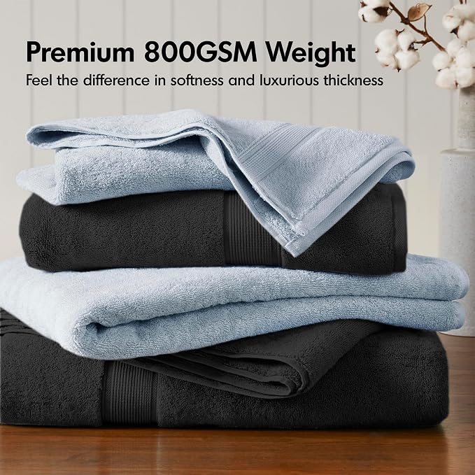 Madison Park 800GSM Bathroom Towel Set of 8 100% Cotton Bath Towel Set - Image 2