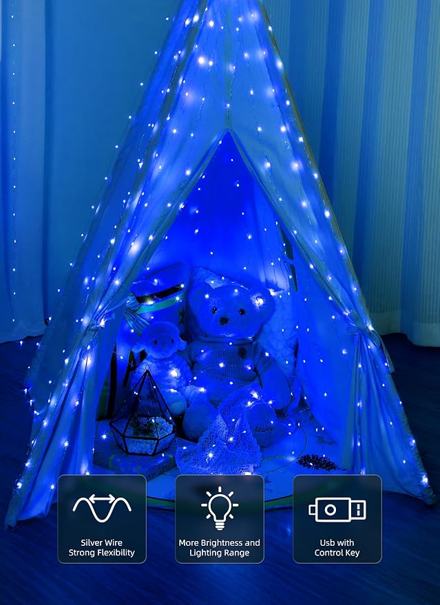 Brightown 300 LED Blue Fairy Curtain Lights, 9.8ft x 9.8ft String Lights - Image 3