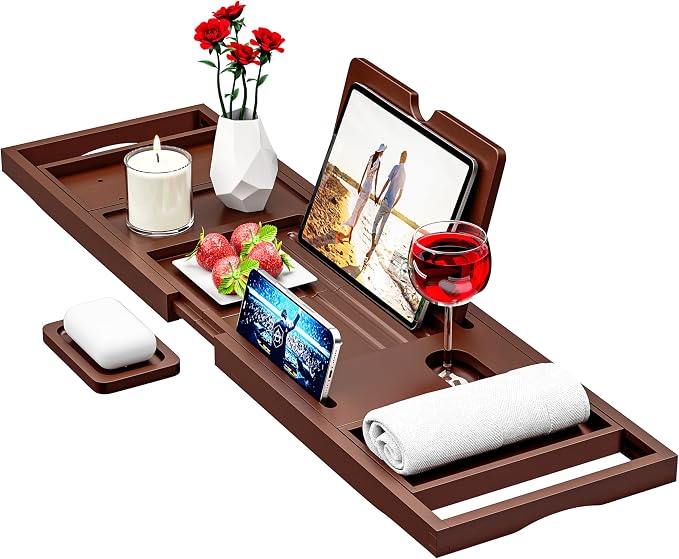 Premium Bamboo Bathtub Caddy Tray by Banlilu