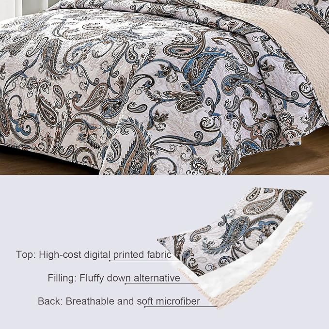 Whale Flotilla Reversible Printed Quilt King Size, Extra Soft Boho Paisley - Image 5
