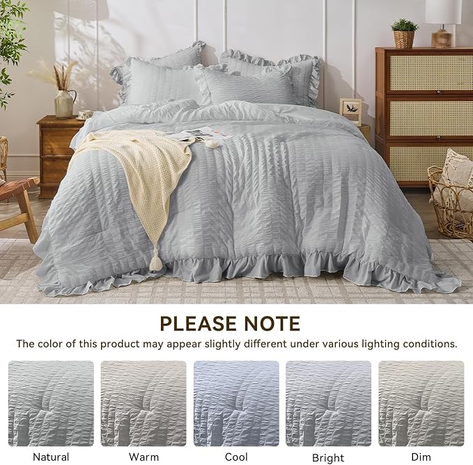 JOLLYVOGUE Light Grey Queen Comforter Set, 3 Pieces Seersucker Comforters Queen - Image 9