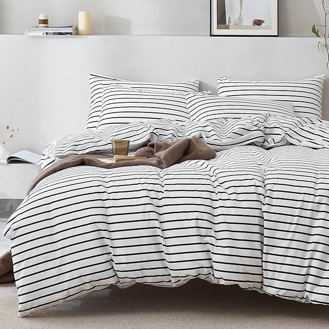 JELLYMONI 100% Natural Cotton 3pcs Striped Duvet Cover Sets, by JELLYMONI