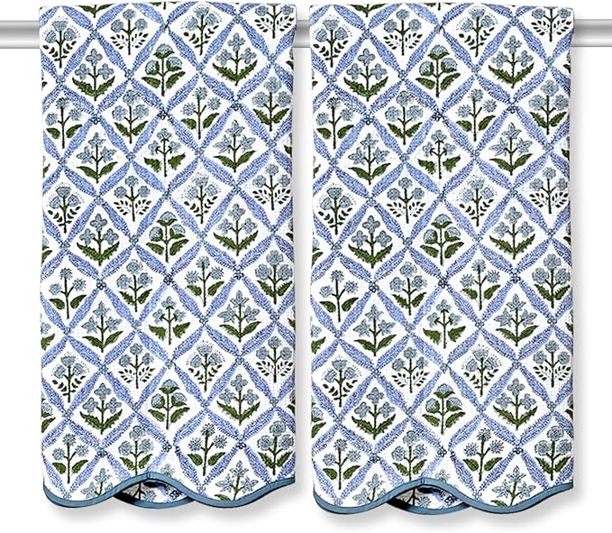 Ridhi Block Print Light Steel Blue Cotton Spa/Beach Towel 27"x54" Set of 2 by Ridhi