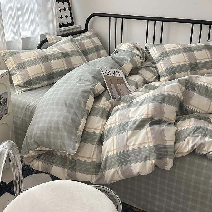 mixinni Green Grid Duvet Cover Set Queen - Image 6