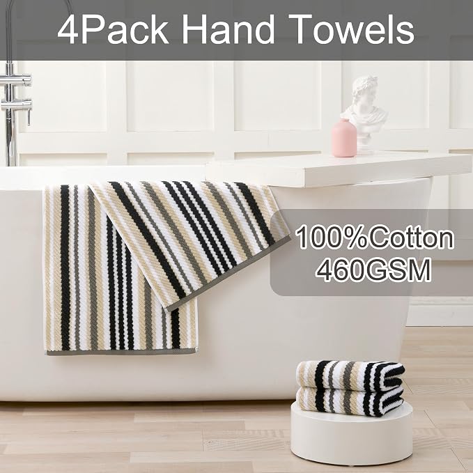 VOOVA & MOVAS Black & Gray Striped 100% Cotton Hand Towels - Image 4