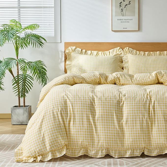 Gingham Duvet Cover Full Size, 3 Pieces Soft Breathable Microfiber Plaid by Kisswish