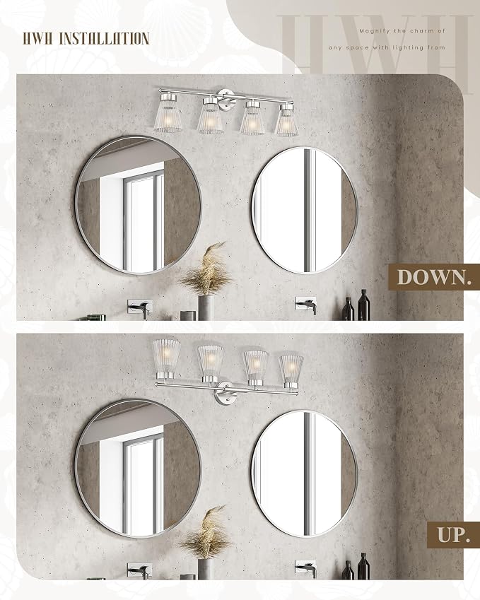 4-Light Bathroom Vanity Light Fixtures, HWH Brushed Nickel Bathroom Vanity - Image 5