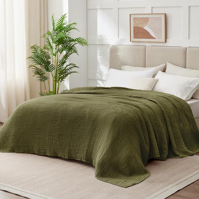100% Cotton Muslin Blanket Queen 90" x 90", Breathable and Lightweight Cotton - Image 6