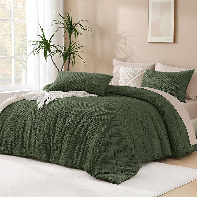 Andency Olive Green Oversized King Comforter 128''x120'', 3 Pieces Soft Boho by Andency