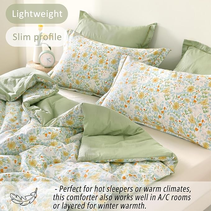 LEMIROE Floral Cotton Comforter Queen Size 3Pcs - Image 3