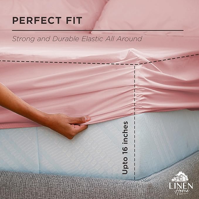 Linen Home 100% Cotton Percale Weave Fitted Sheet, Twin Size, English Rose - Image 3