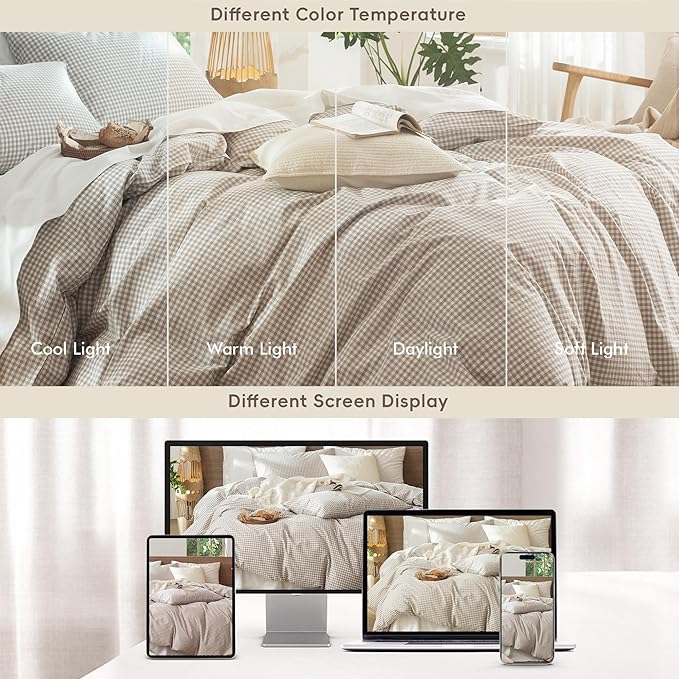 MooMee Gingham Duvet Cover Set 100% Washed Cotton Linen Like Textured - Image 7