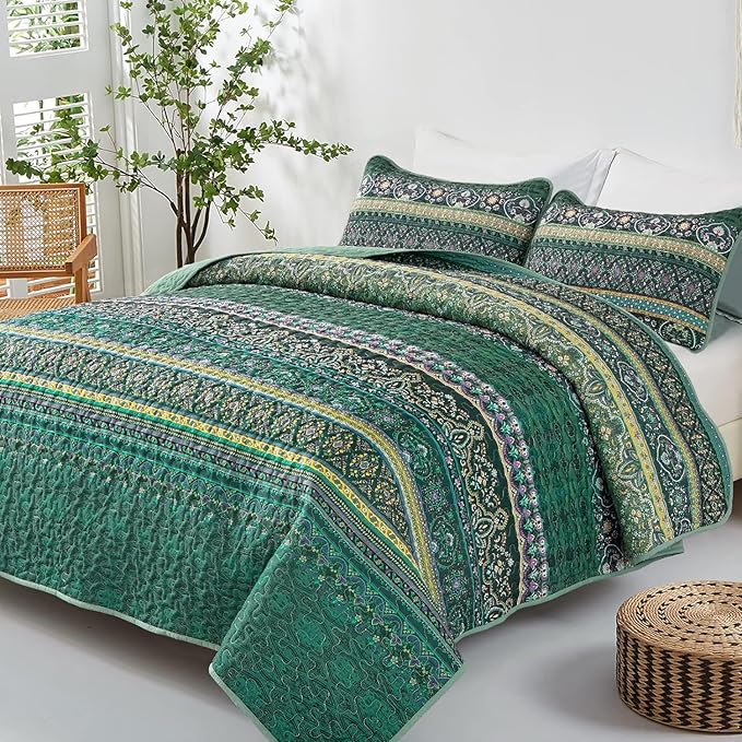 WONGS BEDDING Boho Quilt Full Size, Lightweight Microfiber Bed Decor Bedspread - Image 2