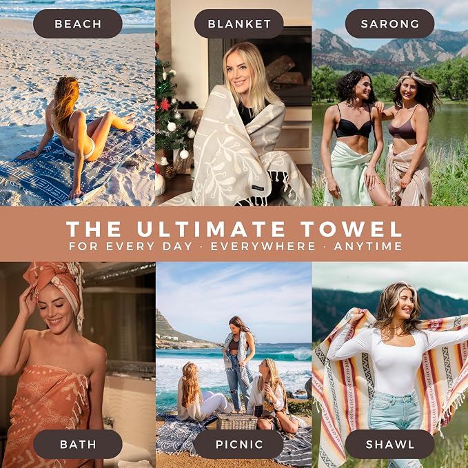 FESHKA Sand Free Turkish Beach Towel Quick Dry Bath Towel, Oversized Beach - Image 3