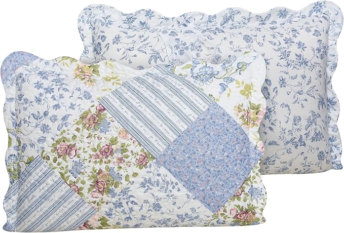 Brilliant Sunshine Blue Rose Patchwork, 3-Piece Quilt Set - Image 6
