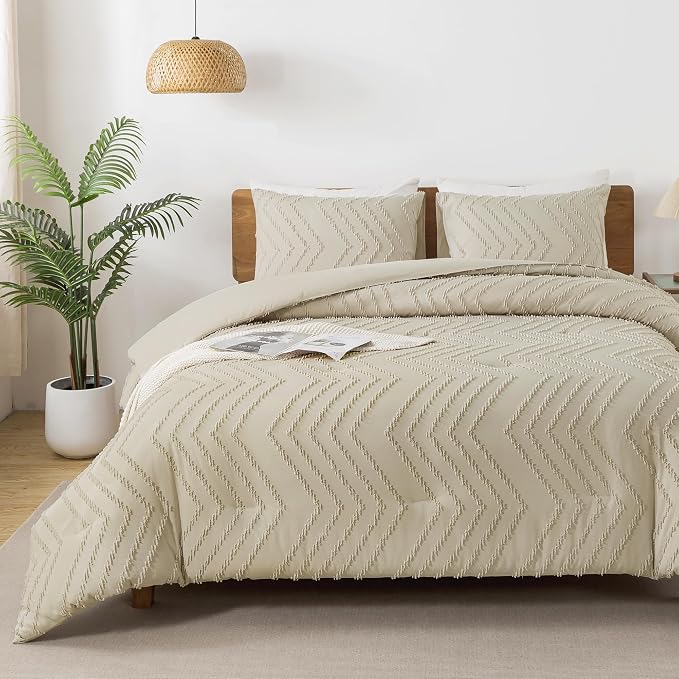 Andency Light Khaki Comforter Set King Size, Boho Soft Warm Tufted Bedding - Image 2